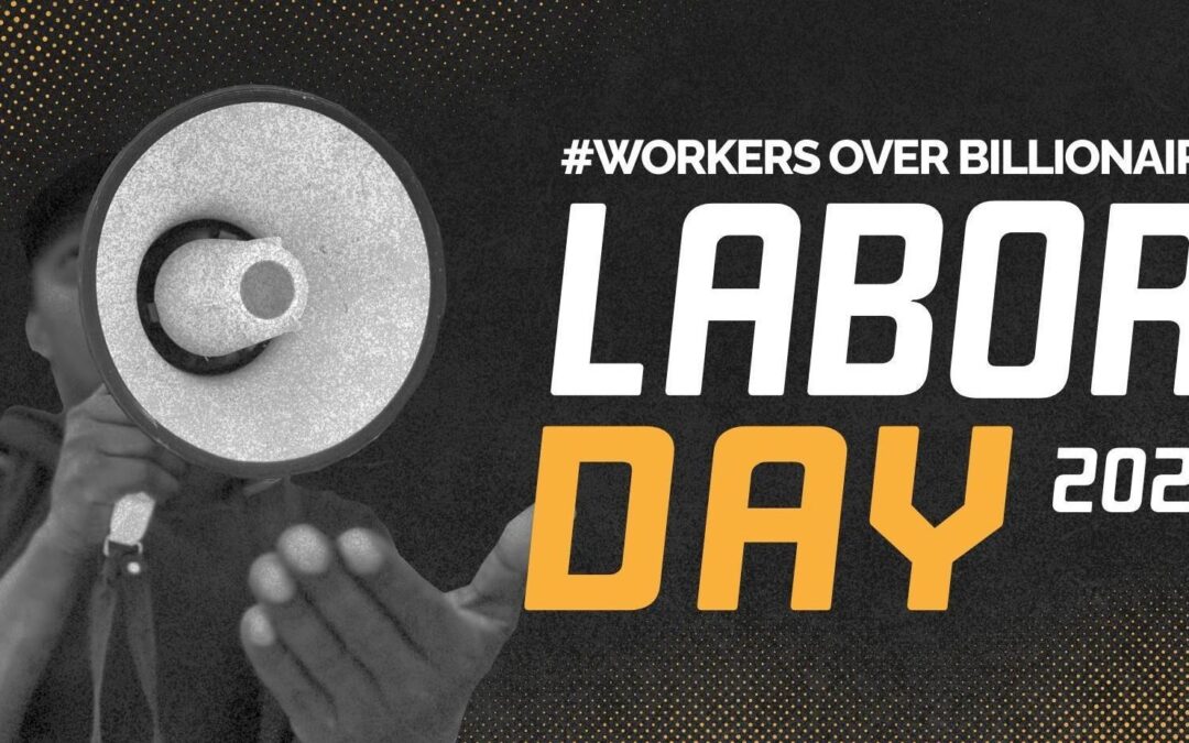 Workers Over Billionaires protest banner