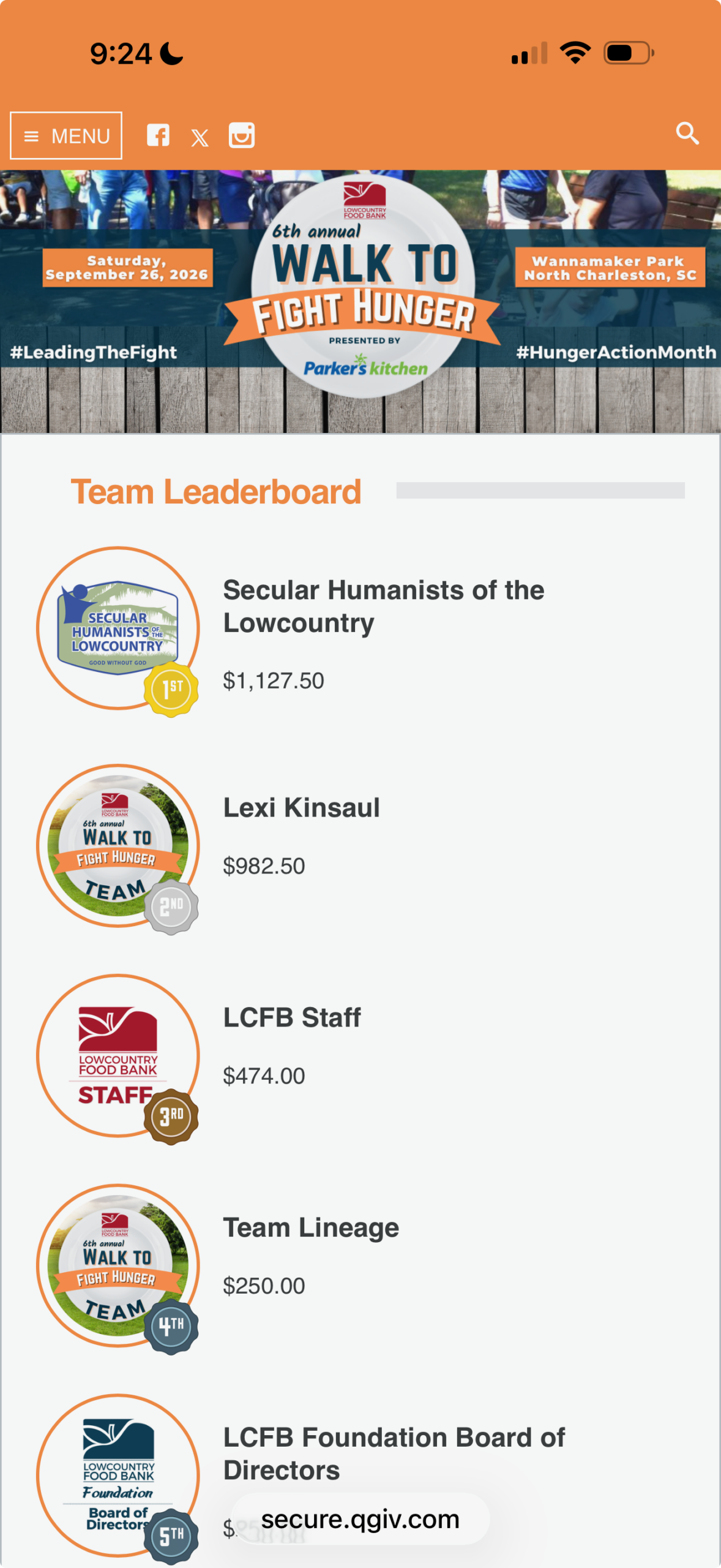 Walk to Fight Hunger Leaderboard 2026-09-03